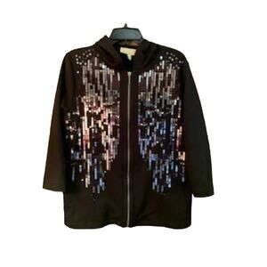 Antthony Originals Medium Women's Sequin Black Hooded Jacket Zip Up